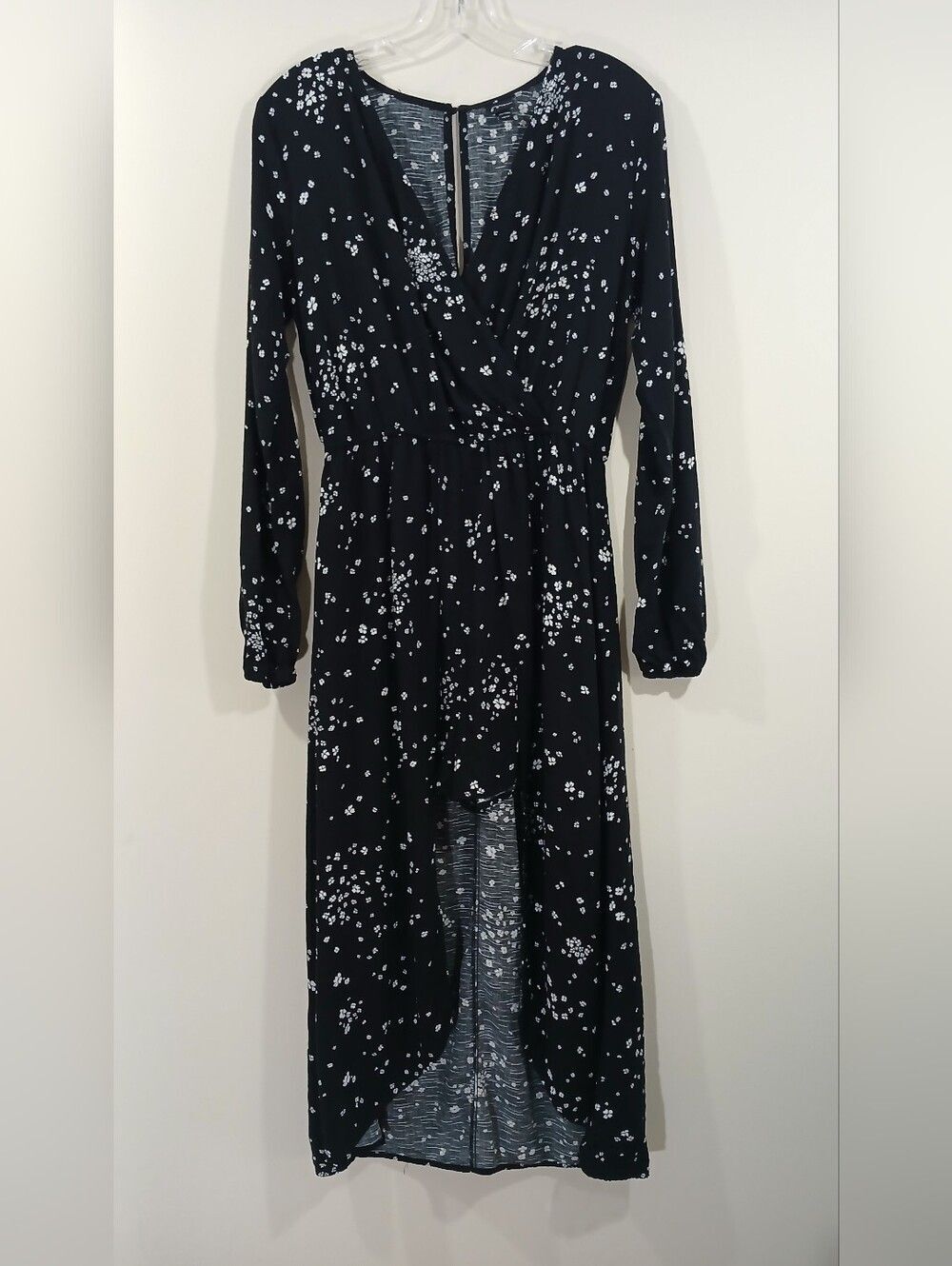 Womens Black Floral Romper with Maxi Length Wrap Skirt Long Sleeve V Neck XL - Picture 8 of 11
